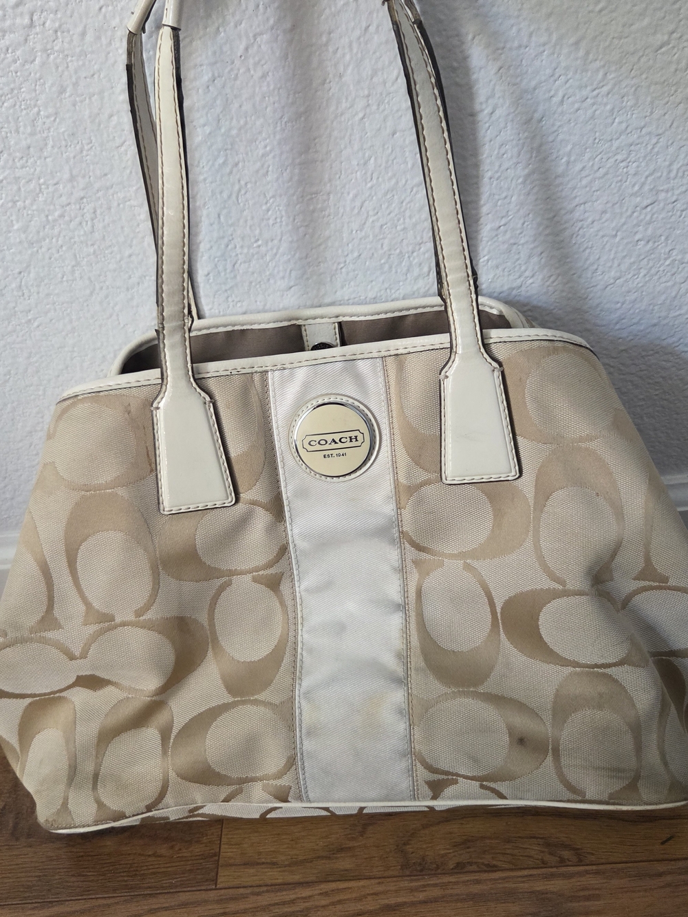 Coach Beige Signature Canvas Tote Bag